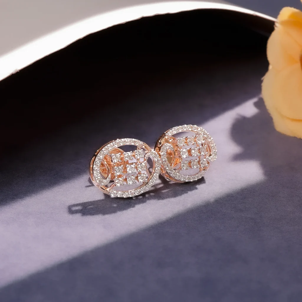 Diamond cluster stud earrings product photography